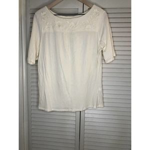 J. Jill Cream Off White Floral Embroidered Blouse Top Sz Large